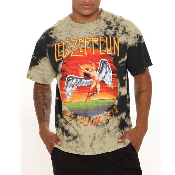 Led Zeppelin Tour 1975 metal rock Bleached Official cotton T-Shirt XL big NWT - Picture 1 of 4